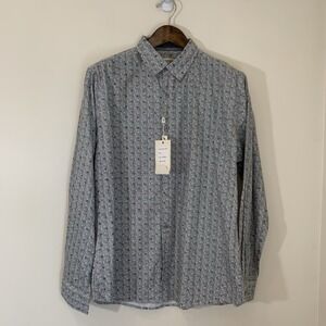 Smash Mens Casual Button Up Shirt Large Gray Geometric Print Contrast
